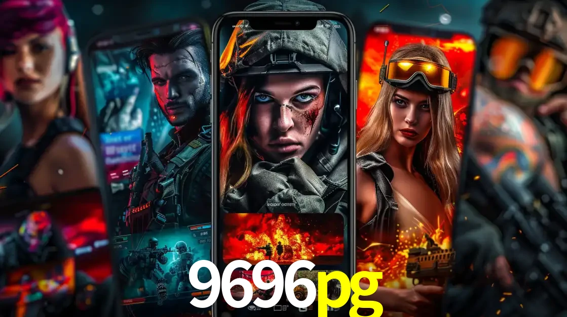 Montagem de telas de celular mostrando diversos personagens, masculinos e femininos, de um jogo de tiro, ilustrando a diversidade de equipes de e-sports para apostar no 9696pg.